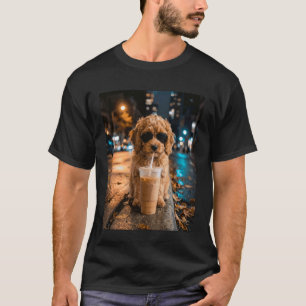 Kühler Pudel-Welpe Eiskaffee Stadtstraße Sonnenbri T-Shirt