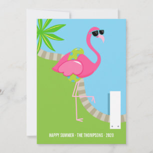 Kühler Rosa Flamingo Sommer Familienfoto-Gruß Karte