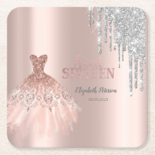 Kühler silberner Glitter-Tropfen, Kleid Roségold Rechteckiger Pappuntersetzer