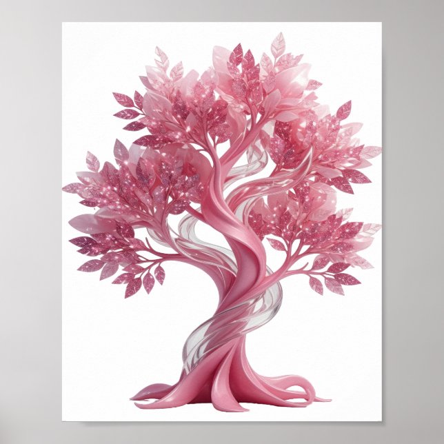 Kühler Silberner ROSA BAUM Poster (Vorne)