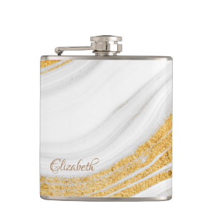 Kühler weißer Marmor mit Goldglitter Flachmann