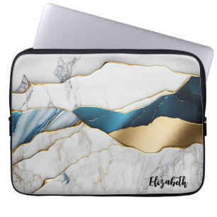 Kühler weißer Türkis-Marmorstein Gold Laptopschutzhülle