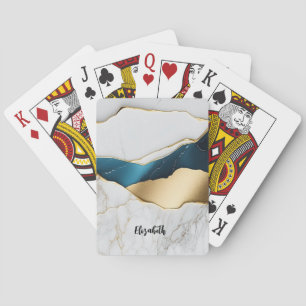 Kühler weißer Türkis-Marmorstein Gold Spielkarten