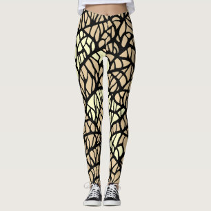 Kühles abstraktes geometrisches Beige-Schwarz-Lini Leggings