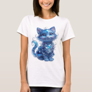 Kühles Blau BLAUER GLITTER KATZE Tragbare Kunst T-Shirt