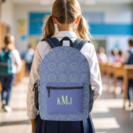 Kühles Blau und Grün Modernes Monogramm Bedruckter Rucksack