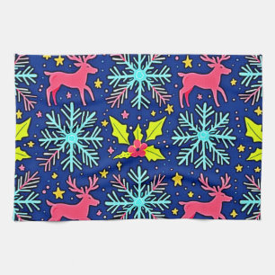 Kühles Blau Weihnachtsrentier Muster Design Geschirrtuch