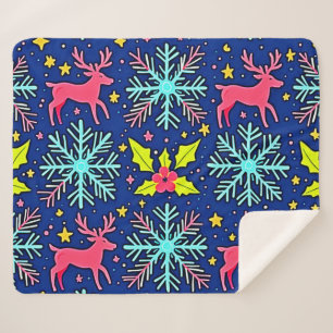 Kühles Blaues Weihnachts-Rentier-Muster-Design Sherpadecke