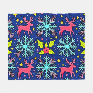 Kühles Blaues Weihnachts-Rentier-Musterdesign Fleecedecke
