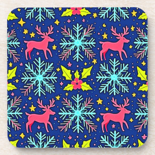 Kühles Blaues Weihnachts-Rentier-Musterdesign Getränkeuntersetzer