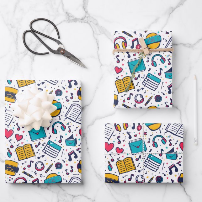 Kühles gemustertes Schulmuster  Geschenkpapier Set (Vorderseite)