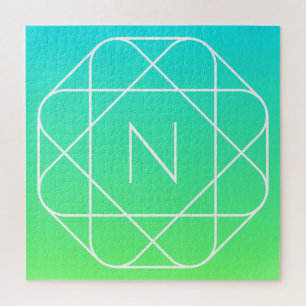 Kühles geometrisches Monogramm   Blau und Limetten