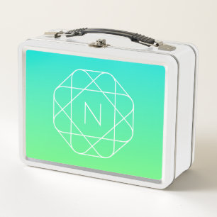 Kühles geometrisches Monogramm   Blau und Limetten Metall Brotdose