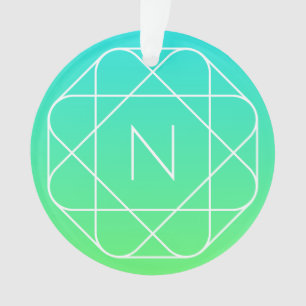 Kühles geometrisches Monogramm Blau und Limetten Ornament