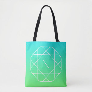 Kühles geometrisches Monogramm Blau und Limetten Tasche