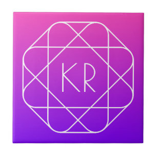 Kühles geometrisches Monogramm Magenta Violett L Fliese