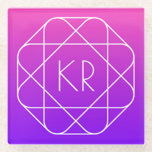 Kühles geometrisches Monogramm   Magenta Violett L Glasuntersetzer