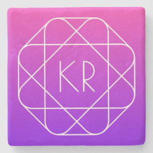 Kühles geometrisches Monogramm   Magenta Violett L Steinuntersetzer