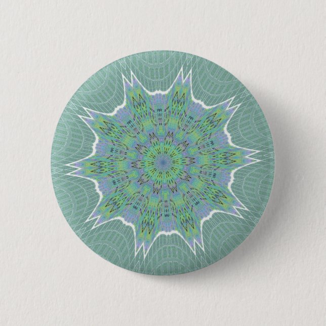 Kühles grünes Blumenmuster Button (Vorderseite)