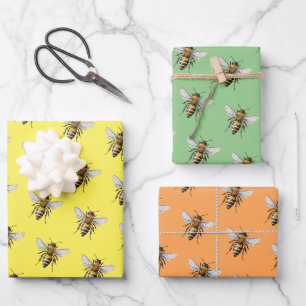 Kühles modernes Honigbienenmuster Gelb Orange Salb Geschenkpapier Set