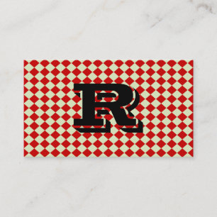 Kühles Retro-Monogramm mit rotem karierten Muster Visitenkarte