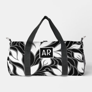 Kühles Schwarz-Weiß-Modernes Blumenmuster-Monogram Duffle Bag