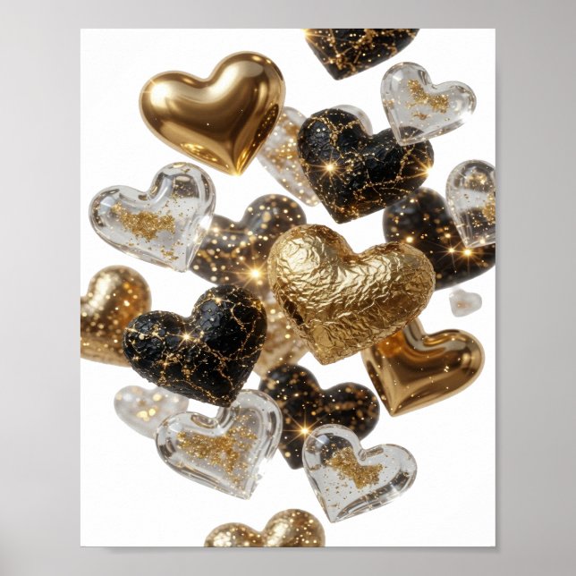 Kühles Silber GOLDENE HERZEN Poster (Vorne)