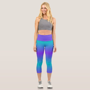 Kühles Türkis und Lila Ombre-Streifen Capri Leggings