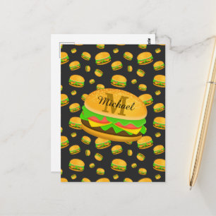 Kühles und lustiges leckeres Burger-Muster Monogra Postkarte