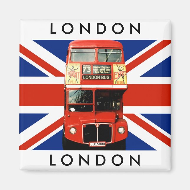 Kühlschrankmagnet w. London Bus und Britische Flag (Vorne)