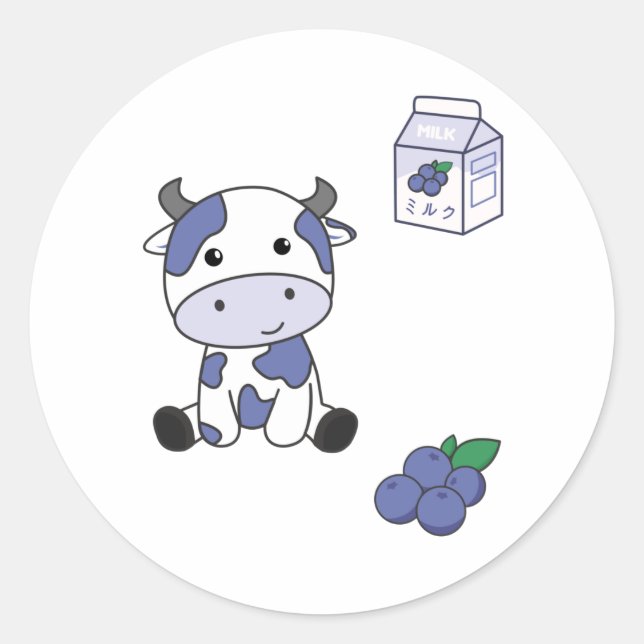 Kuhmilch Kawaii Japanische Blaubeere Runder Aufkleber (Vorderseite)