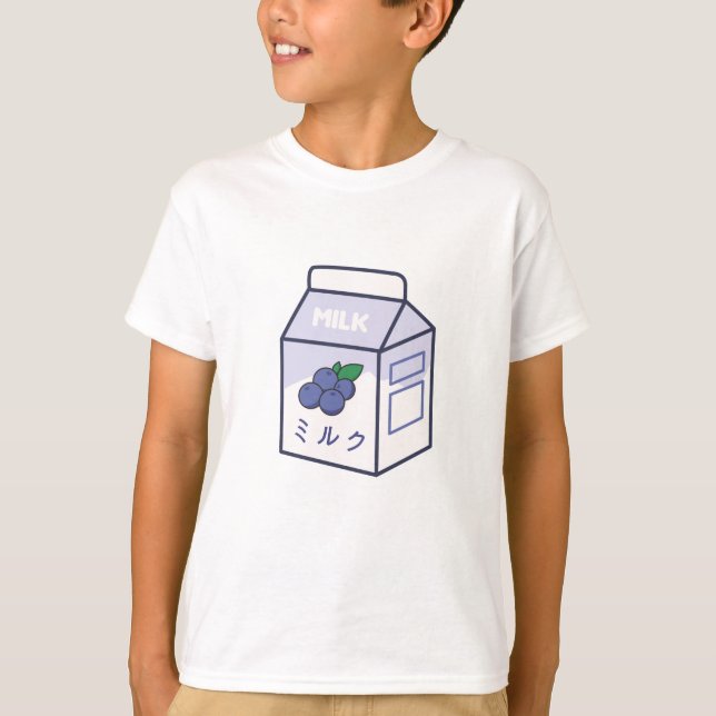 Kuhmilch Kawaii Japanische Blaubeere T-Shirt (Vorderseite)