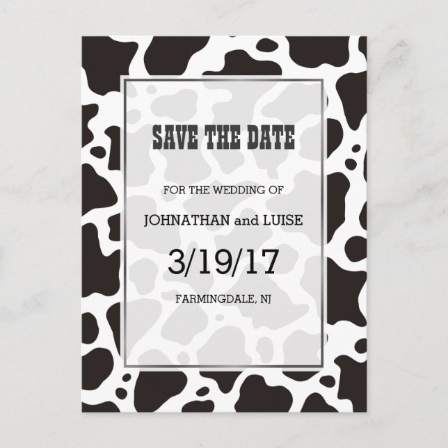 Kuhmuster Hintergrund Save the Date Postkarte (Vorderseite)