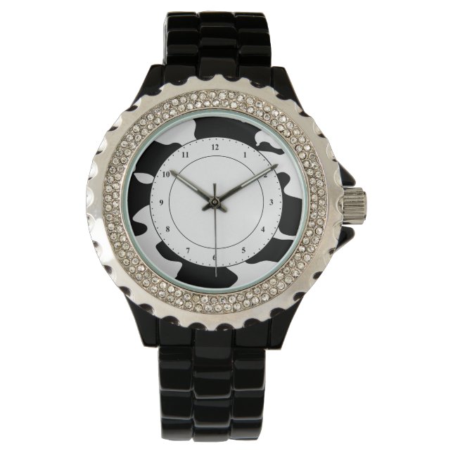 Kuhmuster Schwarz-Weiß Armbanduhr (Vorderseite)