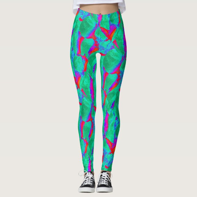 kühn abstraktes Design rot grün Leggings (Vorderseite)
