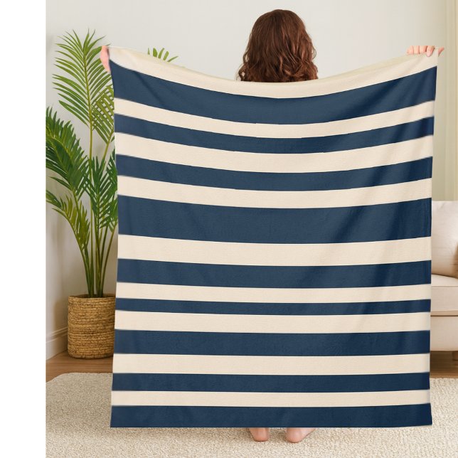 kühn gestreifte Navy Blue und Beige Küstendekorati Fleecedecke (Von Creator hochgeladen)