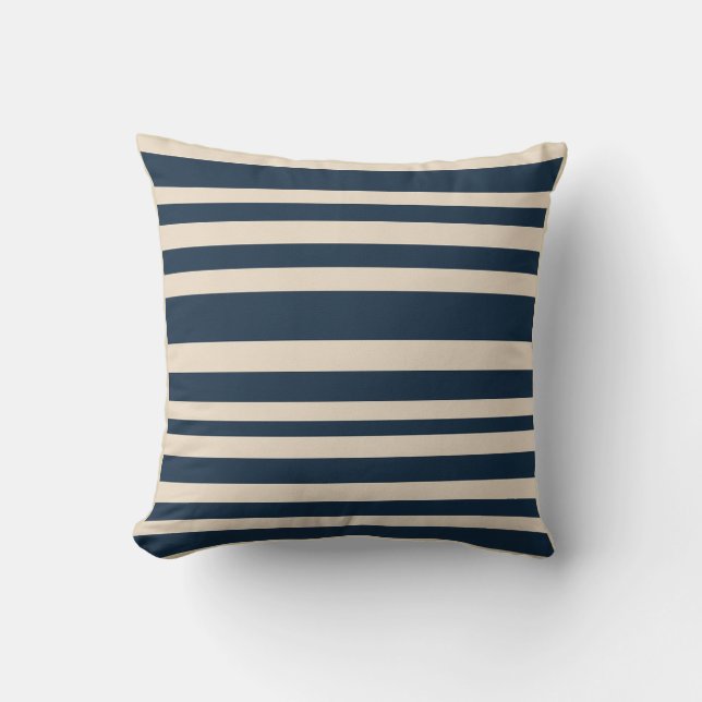 kühn gestreifte Navy Blue und Beige Küstendekorati Kissen (Vorderseite)