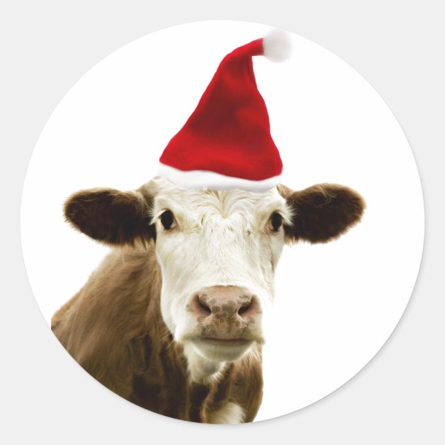 KUHN MIT Weihnachtsmannmütze RUNDE KUNSTBARE AUFkl Runder Aufkleber (Vorderseite)