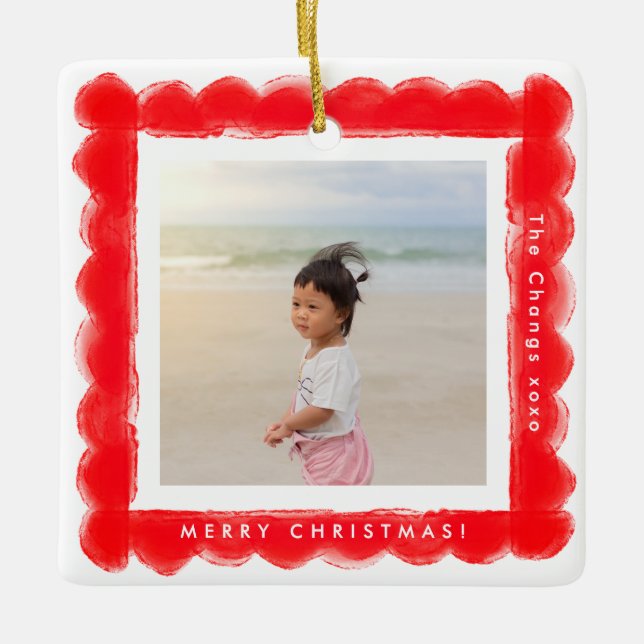kühn, modern Retrorahmen Foto Weihnachten Keramikornament (Vorderseite)