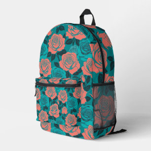 Kühn stilisierte Rosen in Teal- und Türkis-Tönen Bedruckter Rucksack