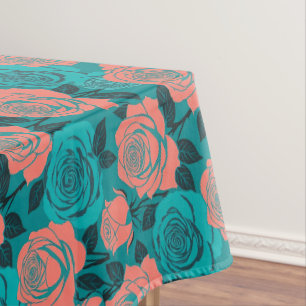 Kühn stilisierte Rosen in Teal- und Türkis-Tönen Tischdecke