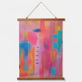 Kühne Abstrakte Kunst in Pinks und Blues Wandteppich Mit Holzrahmen