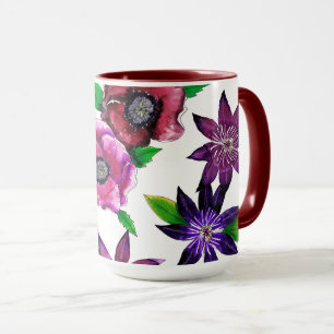 Kühne Anemone- und Clematis-Aquarell-Kunsttasse Tasse