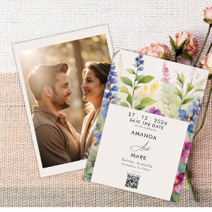 Kühne Bohemische farbige Wildblume Save the Date Einladung