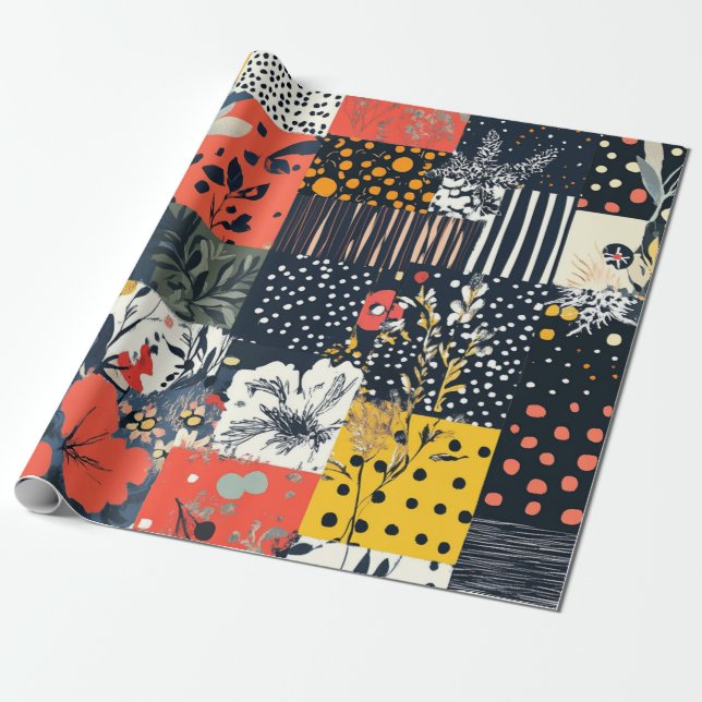 kühne botanische Patchwork-Design Geschenkpapier (Ungerollt)