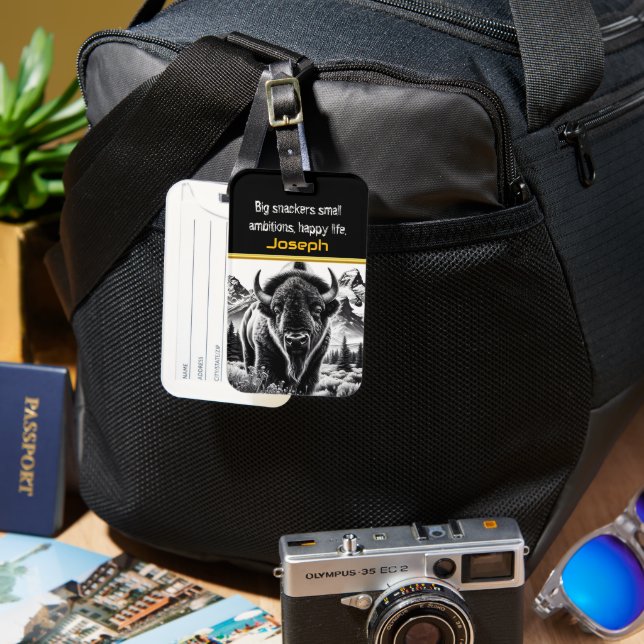 kühne Buffalo gegen Berge Gepäckanhänger (Vorderseite & Rückseite)