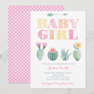 Kühne Cactus Watercolor Baby Girl Shower Einladung