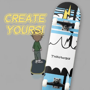 Kühne Comic Pop Art Pastell Blau Blitzschlag Skateboard