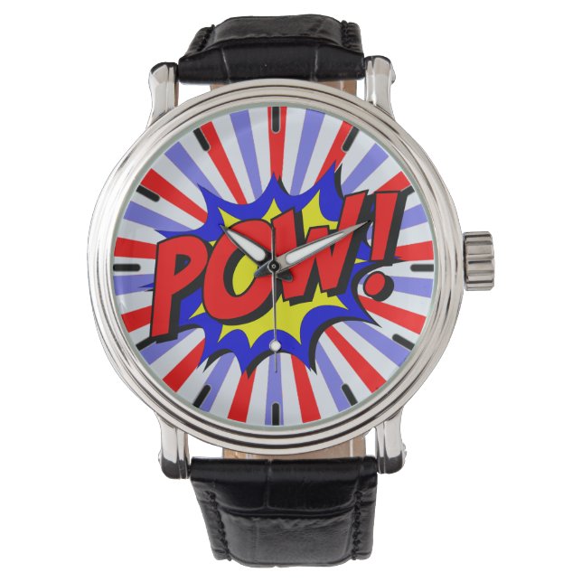 Kühne Comic-Style POW! Pop Art Armbanduhr (Vorderseite)
