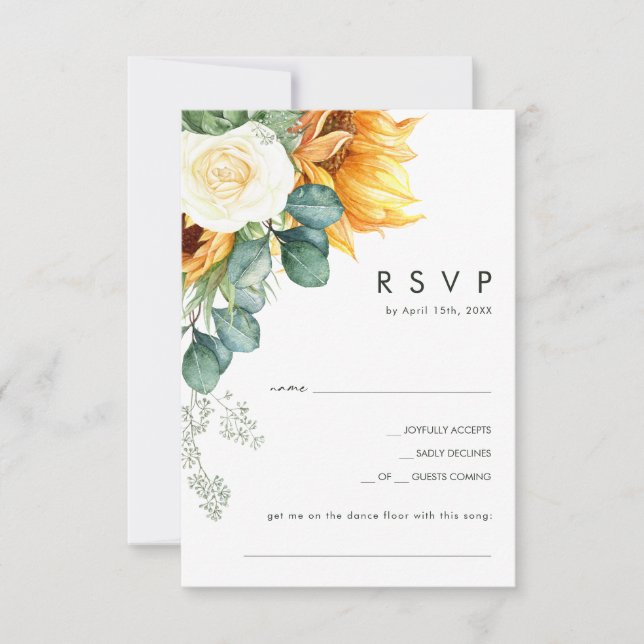 Kühne Country Sunflower | Dark Green Song Request RSVP Karte (Vorderseite)